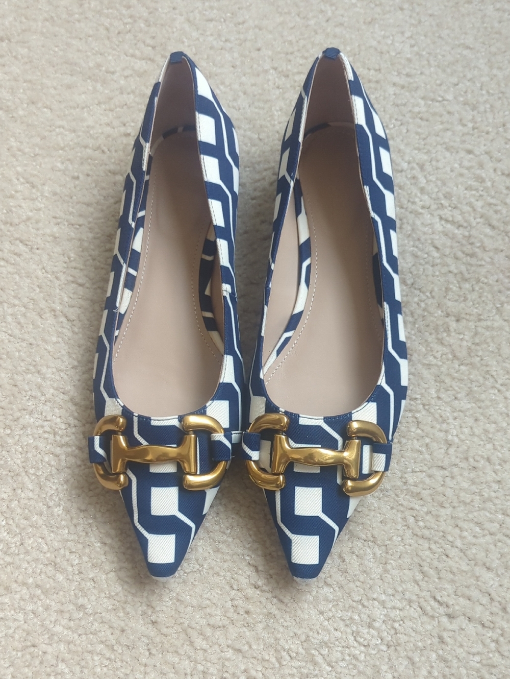 Striking Navy And Cream Flats